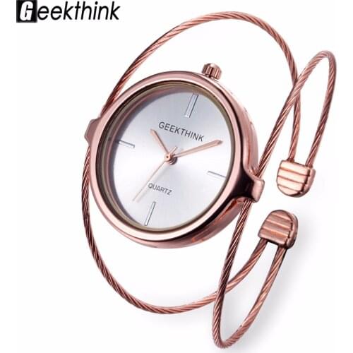GEEKTHINK Unique Fashion Brand Quartz Watch Women Bracelet Ladies Rose Gold Watch female Luxury Double Ring steel band casual