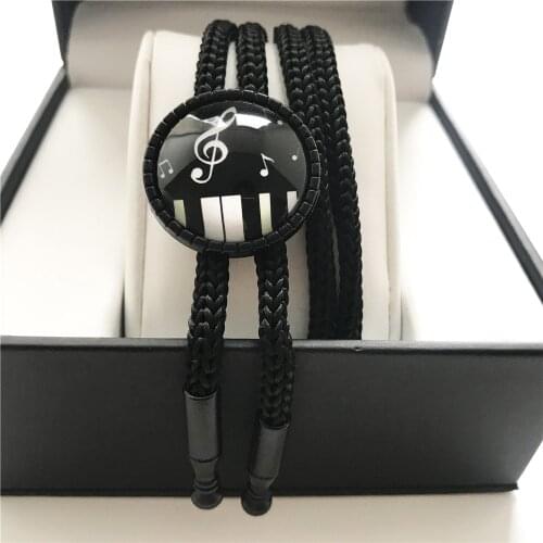 G-clef Music Notes Piano Pattern Men Women Classic Bolo Tie Musician Designer Jewelry Bow Ties Neck Wear for Musical Party