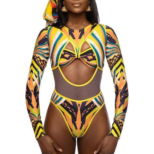 KNLPJYQ Women Rash guards Totem Print Swimwear Long Sleeve 2019 New Female Bather Zipper Bathing Suits One Piece Swimsuit