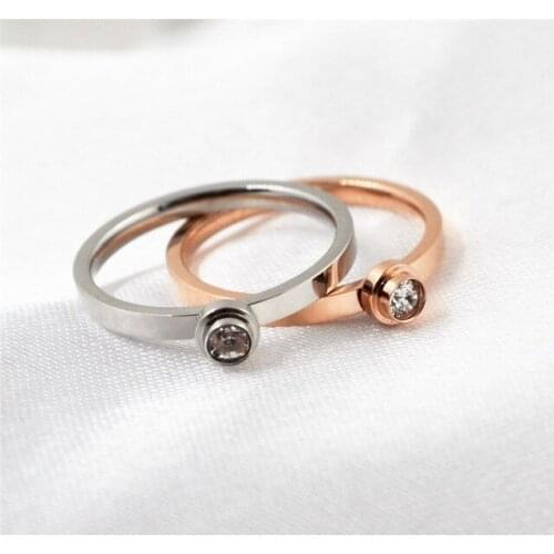 Martick Simple Style Rose Gold Color Rings With Single Clear Dazzling Cubic Ziron For Woman Jewelry R45