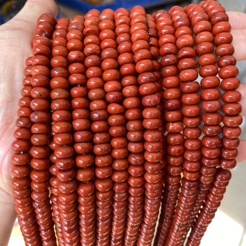 Red Jaspers Natural Stone Disc Wheel Beads 5*8mm Smooth Loose Red Jaspers Rondelle Beads for Jewelry Making DIY