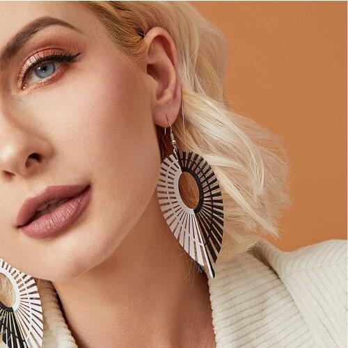 Korean Version Of Creative Asymmetrical Black And White Leaf Earrings Female Hollow Drop-Shaped Punk Hip-Hop Rock All-Match Gift