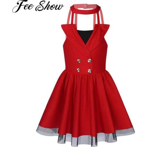 4-12Y Summer Kids Girl Dresses Sling Lapels Tutu Dresses Sling Gold Buttons Princess Outfit Clothes Daily Outfit Casual Wear