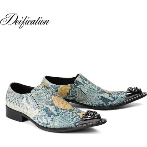 Zapatos de hombre Stylish Snakeskin Printed Leather Mens Shoes Metal Steel Toe Formal Party Mens Dress Shoes Plus Big Size 47