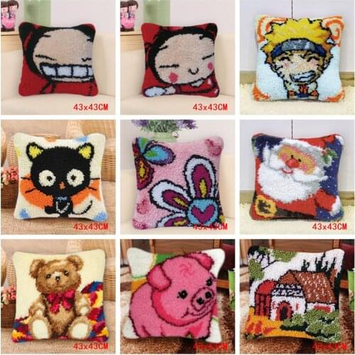 3D Latch Hook Rug Kits Crocheting Yarn Cushion Carpet Cover Floor Mat DIY Cartoon Flower Sewing Needlework for Adults Kids Gift