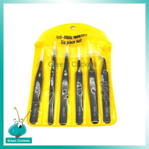 Wholesale 6pcs/lot ESD Tweezers set Watch Repair Tool Anti-static Straight Tip Forceps Precision Soldering Tweezers