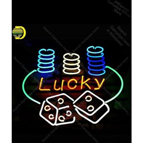 NEON SIGN For Lucky dice NEON Lamp GLASS Tube Decor wall Beer Pub Game Room SIGN Indoor Neon Sign Neon Signs For Home Hotel Sign