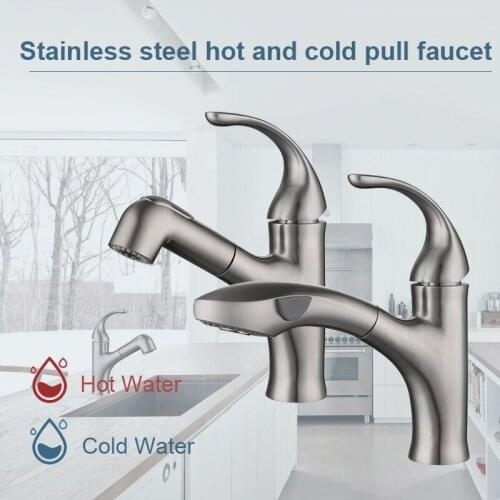 Stainless Steel Brushed Surface Pull-out Lengthened Mouth Retractable Washbasin Hot And Cold Water Bathroom Bathtub Faucet