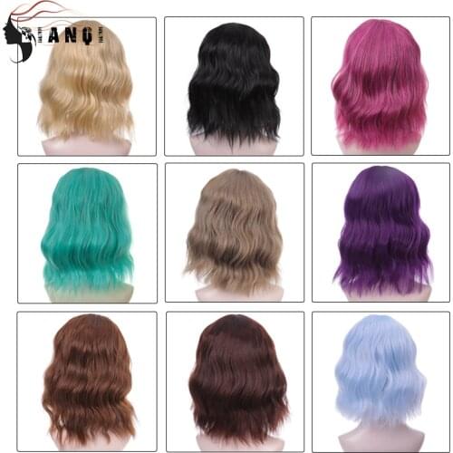 DIANQI 12 Inch Short Wavy Lolita Wig Black Blonde Blue Bob Wig With Bangs Synthetic Heat Resistant Cosplay Wigs For Women