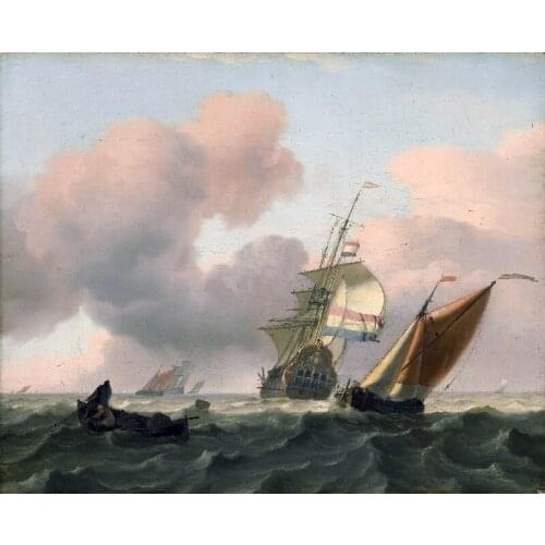 Canvas printed Classical Naval battle painting with Sailboat and waves quality art sale with best Price as gift for friends