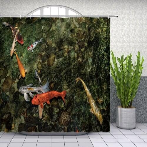 Red goldfish Underwater pebble landscape Shower Curtains Bathroom Decor Waterproof Polyester Cloth Curtain Set Cheap