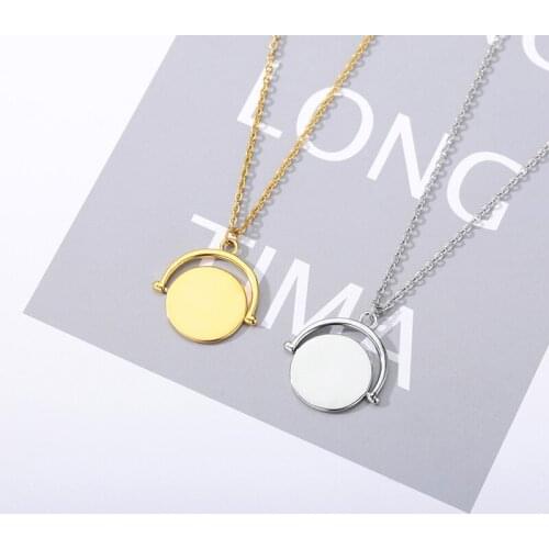 Rotatable Round Necklaces For Women Men Girls Gold Silver Color Stainless Steel Neck Chain Male Female Pendant Necklace Jewelry