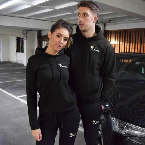 2018 Autumn Matching Couple Casual Tracksuits Women Men King Queen Print Hooded Hoodies and Pants Suits Lover Christmas Gifts