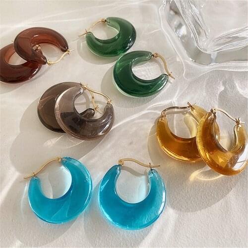 Korea Simple Summer Transparent Resin Hoop Earrings French Niche Design Acrylic Earrings for Women Girls Jewelry Party Gifts