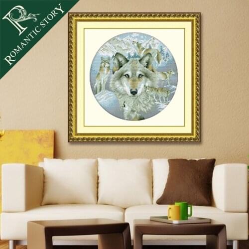 Romantic Story Battle Wolf Soul Paintings Counted DIY Cross Stitch Cotton Fabric Embroidery Cross Stitch Kits all for Needlework