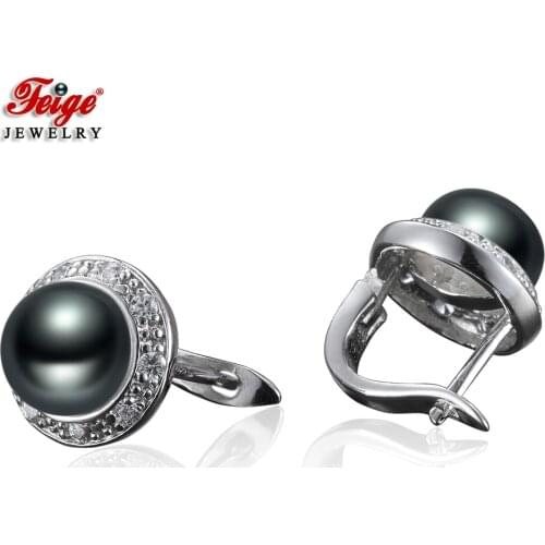 Fashion Black Freshwater Cultured Pearl Rhinestone Hoop Earring for Women Accessories Gifts Handmade Pearl Jewelry Wholesale