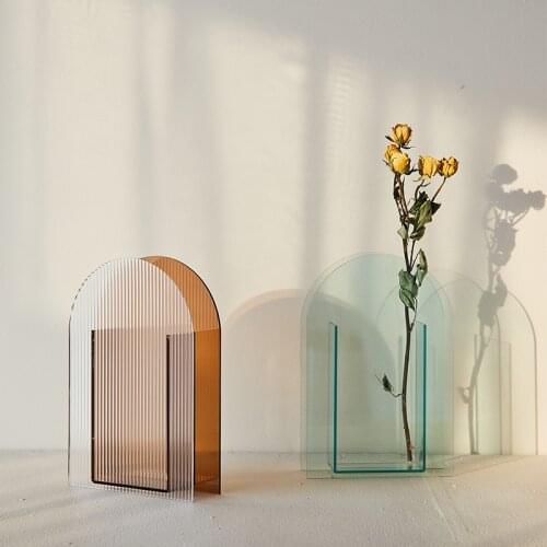 Nordic Acrylic Tabletop Vase Colorful Decoration Office Table Ornaments Geometric Shape Flower Holder Centrepiece Home Decor