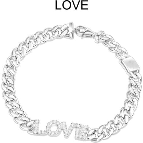 SOELLE Brand Design 925 Sterling Silver Letter LOVE Chain Bracelet Micro 5A Cubic Zirconia Women Fine Luxury Jewelry