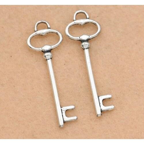 KJjewel Tibetan Silver Plated Key Charm Pendant fit Bracelet Necklace Jewelry DIY Making Accessories 40x13mm