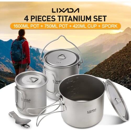 Lixada 900ml Titanium Cup Pot Ultralight Portable Cup Hanging Pot with Lid and Foldable Handle Outdoor Camping Hiking