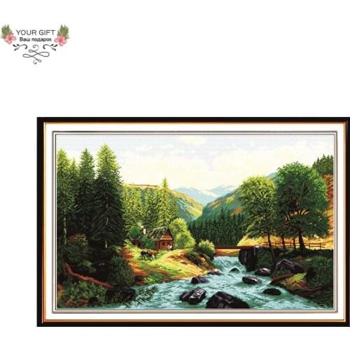 Your Gift F071 14CT 11CT Counted and Stamped Home Decoration Bridge River Home Needlepoints Embroidery DIY Cross Stitch kits