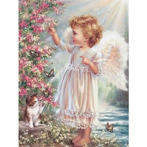 Angel Portrait Printed Water-Soluble Canvas 11CT Cross Stitch Complete Kit DIY Embroidery DMC Threads Hobby Decor