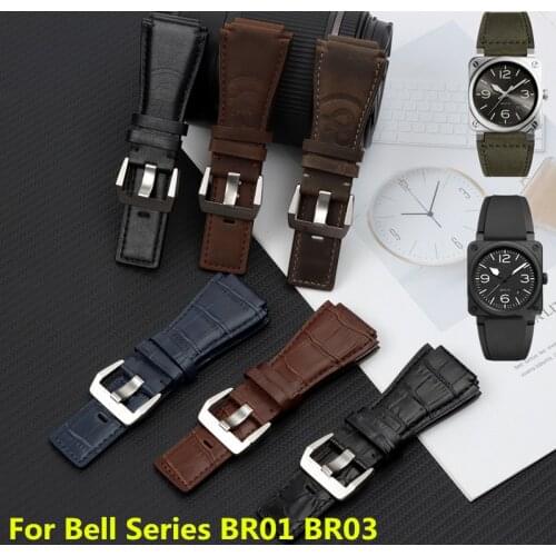 34*24mm quality flat End Italian Calfskin Leather Watch Band For Bell Series BR01 BR03 Strap Watchband Bracelet Belt Ross strap