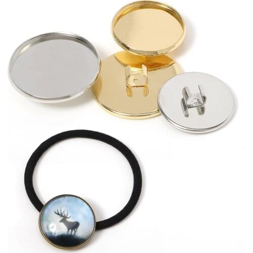 20pcs 20mm 25mm Hair Band Setting Brooch Cabochon Base Bronze Holder Band Rope Accessories for Jewelry Making Handmade Craft DIY