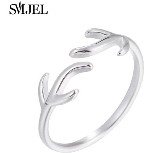 SMJEL Fashion Vintage Animal Reindeer Horn Rings for Women Adjustable Deer Antler Ring Anillos Mujer Party Jewelry SYJZ062