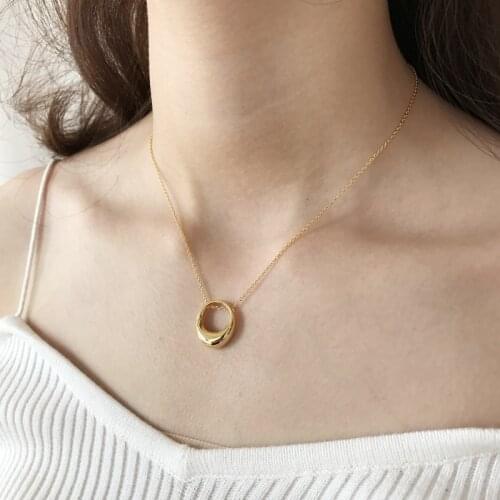 Real Solid Silver Fine Jewelry Womens Gold Circle Necklace Silver 925 Gold Chain Geometric Round Necklace Jewelry Party Gift