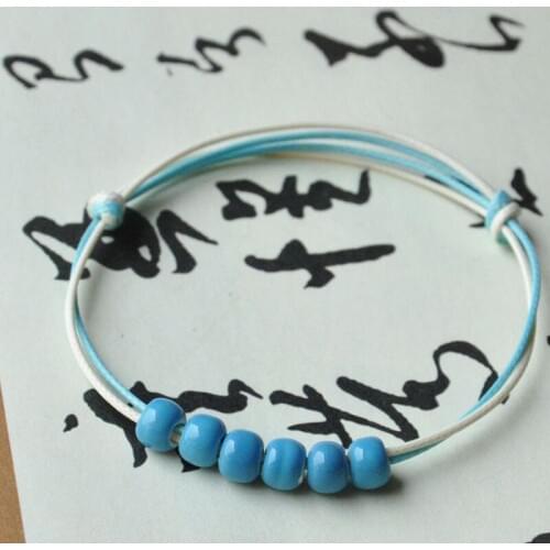 12 Pieces/Lot Women Men Braided Rope Charm Adjustable Bracelects Beads Ceramic Wristbands Bangles Retro Porcelain Statement Gift