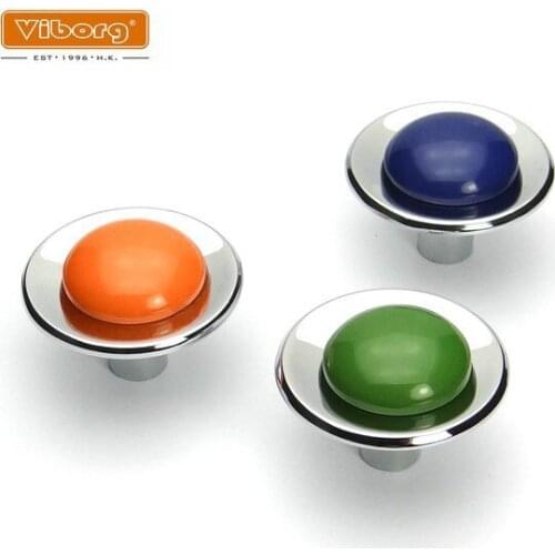 4 Colors/lot Furniture Hardware Mediterranean Kitchen Drawer Zinc Alloy+PVC Handle Knobs(D: 39mm)