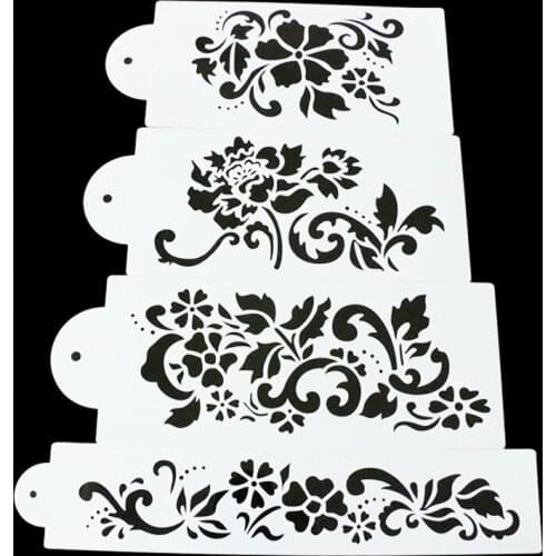 4PCS Different Style Plum Flower Sweet Heart Spray Stencils Birthday Cake DIY Mold Dessert Decorating Bread Gift