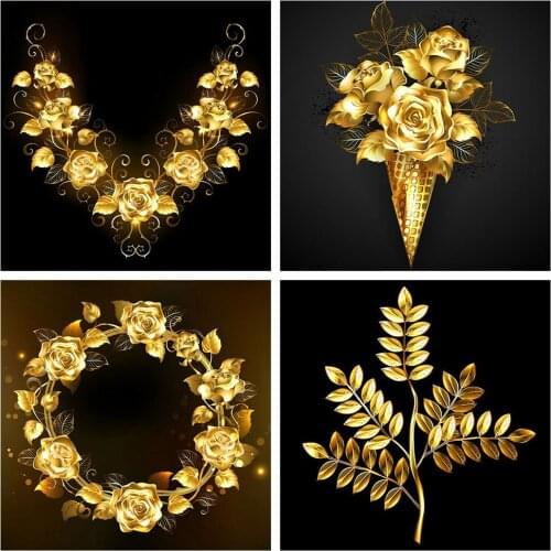 Full circle 5D DIY diamond painting golden flower rhinestone diamond embroidery for sale mosaic decoration