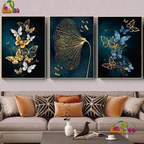 Diamond Embroidery Blue Gold Butterfly Picture Modern Minimalist 5d DIY Full Diamond Painting Mosaic Rhinestones Nordic Art Deco