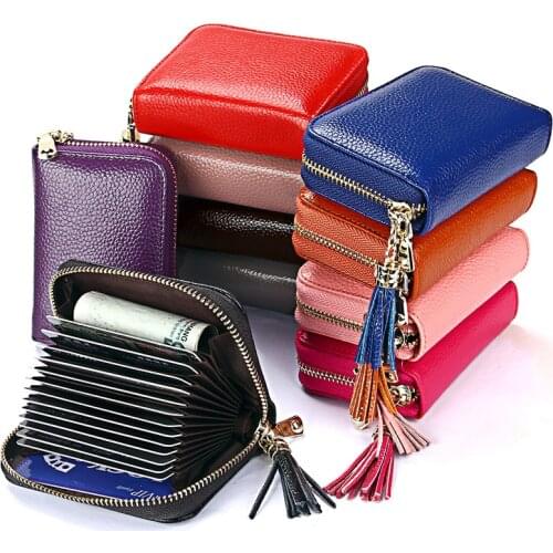 Business Card Holder Genuine Leather Zipper Pocket Credit Card Holder Card Case Zipper Coin Purse Unisex