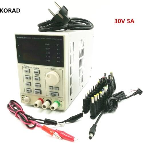 DC Adjustable Power Supply KA3005D, Output 0-30V / 0-5A 5-Group Digital Storage With 28 pcs Power Output Line And Adapter Plug