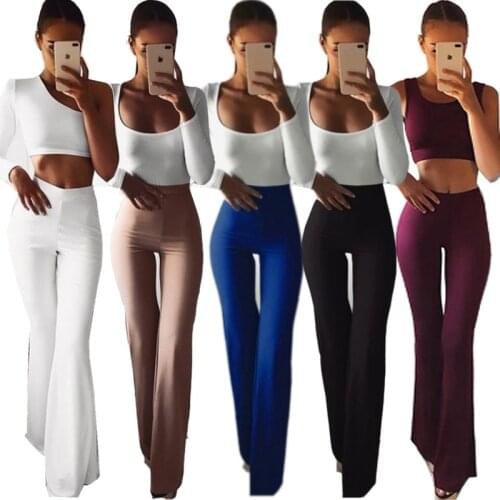 High Elasticity Thin Bell Trousers OL Ladies Career Flared Legs Pants Women High Waist Long Trousers Summer Autumn Solid Color