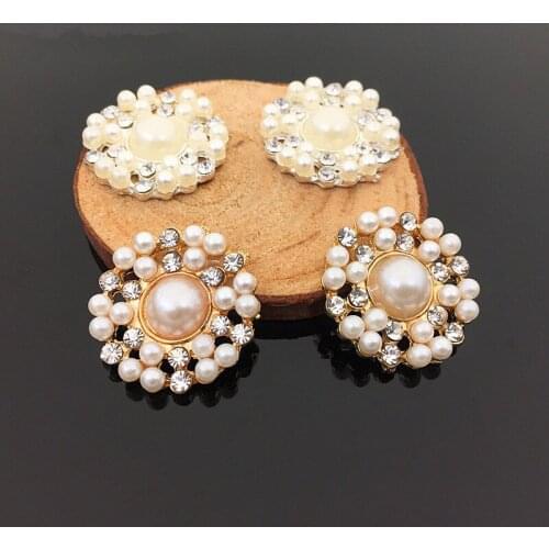 BT316 22mm)5pcs ivory pearl rhinestone buttons flatback embellishment