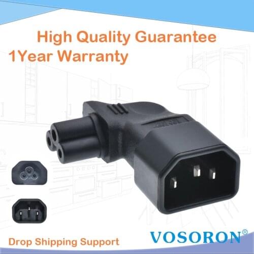 C14-C5 IEC 320 C14 to C5 Right Angle AC Adapter IEC 3Pole Male to C5 Female 90degree Vertical Left Angle