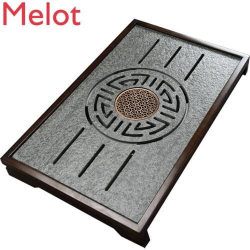 Black Gold Stone Tea Tray Household Kung Fu Stone Small Simple Tray Chicken Wing Wood Ebony Tea Table Solid Wood Draining