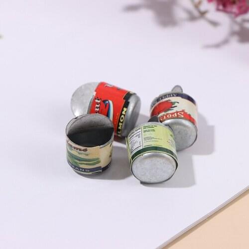 Kids Pretend Play Toy 4pcs Different label Dollhouse Miniature Can Fruit Jam Can Toy Doll Food Kitchen Living Room Accessories