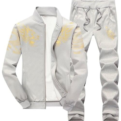 Fashion Mens Clothing Set Winter Two Pieces Casual Print Dragon Tracksuit Male Sweatshirts And Pants Suit Fleece Plus Size 4X