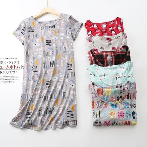 Summer Night Gowns Womens Pajamas Cartoon Sweet Top Women Short Sleeves Shirt Big Size Mom Cartoon Homewear Casual PJS