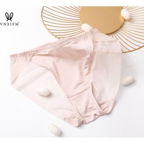Summer pure color mulberry silk ultra-thin panties soft skinny sexy briefs vertical stripes lace transparent mid-waist pantise