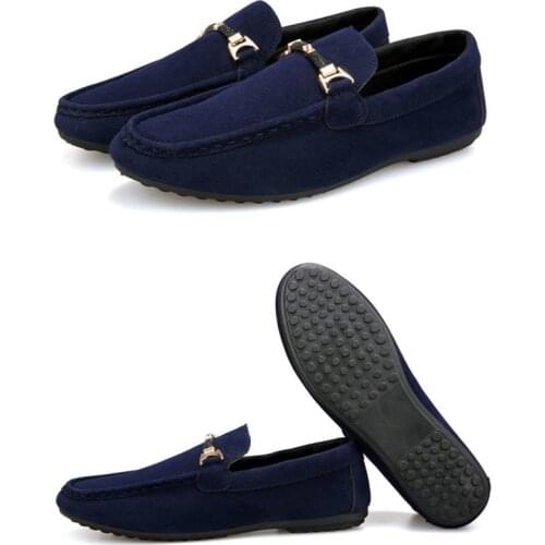 Summer Mens Shoes Plus Size Peas Shoes Korean Casual Shoes Lazy British Autumn Suede Mens Shoes Metal Decoration