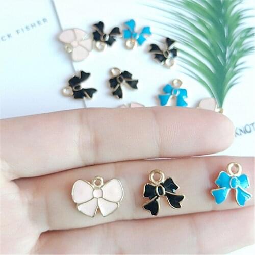 Pet Cute delicate bow multicolor drop oil alloy pendant accessories DIY jewelry 50pcs/lot