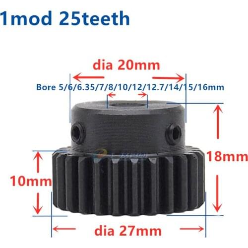 3pcs Mod 1 M=1 CNC Spur Gear pinion 25T 25Teeth bore 5-16mm Right Teeth positive gear 45# steel gear rack transmission RC car