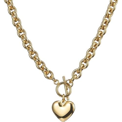 Fashion Men Women Gold 316l Stainless Steel Necklace Heart Pendant Necklace Jewelry Gift 8mm Wide7-40inch