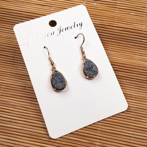 Trendy Nature Stone Agates Earrings Exquisite Jewelry Handmade Water Drop Shape Grey Crystal Cluster Gemstones Dangler Earring